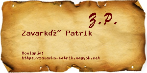 Zavarkó Patrik névjegykártya